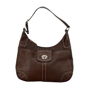 Coach Hamilton Brown Pebbled Leather Hobo Silver Turnlock Shoulder Bag F13956